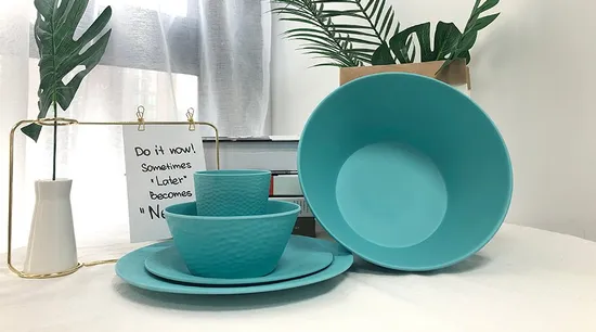 Ensemble de bols à salade en fibre de bambou, bleu, respectueux de l'environnement, style scandinave, ondulation de l'eau